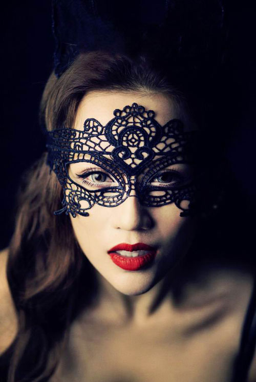Openwork Lace Veil Mask Sexig svart Prom Party - 5