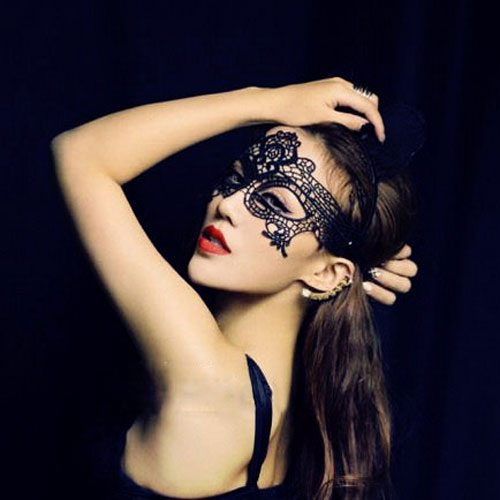Openwork Lace Veil Mask Sexig svart Prom Party - 2