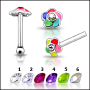 925 Silver Hand Painted Jeweled Flower Nose Stud