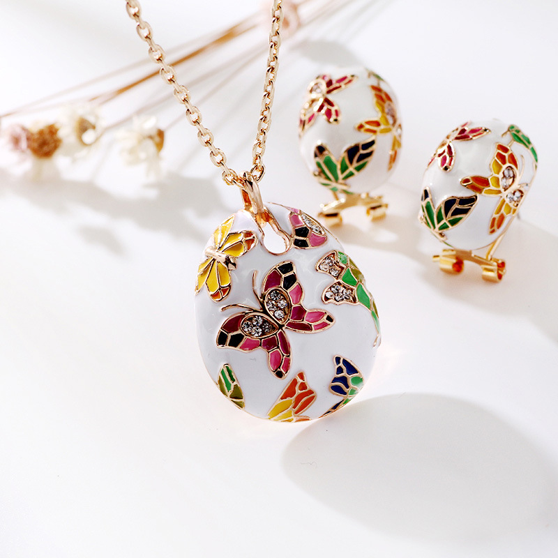 Europe Vintage Enamel Necklace Earrings Jewelry Sets - 4