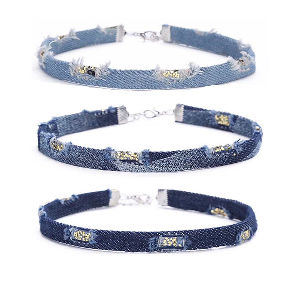 Necklaces Choker Vintage 3Pcs/Set Denim Blue 