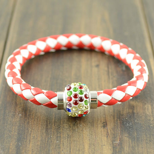 Leather Wristband Magnetic Rhinestone Buckle Bracelet