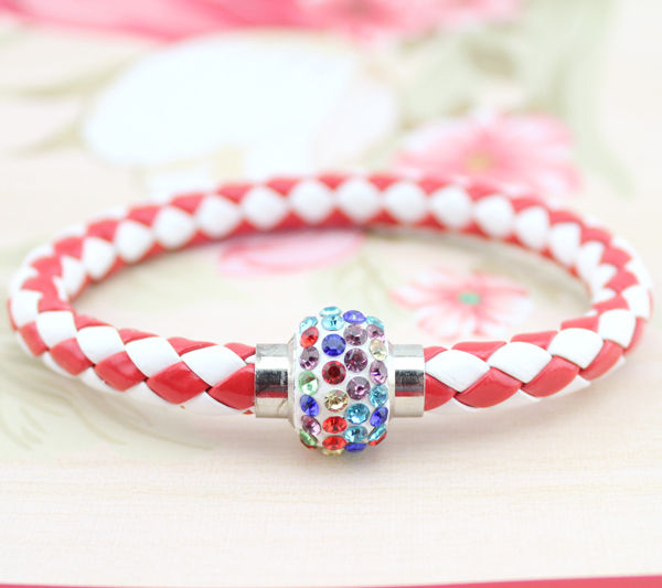 Läderarmband Magnet strass spänne armband
