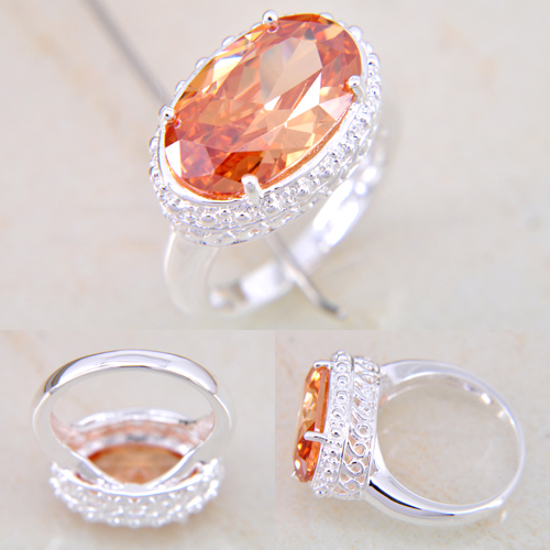 Silver filled CHAMPAGNE QUARTZ ädelsten ring SILVER 32.5CT storlek 17,5 - 2