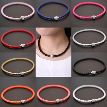 Läder Punk Magnetisk strass spänne halsband dubbel armband - 2