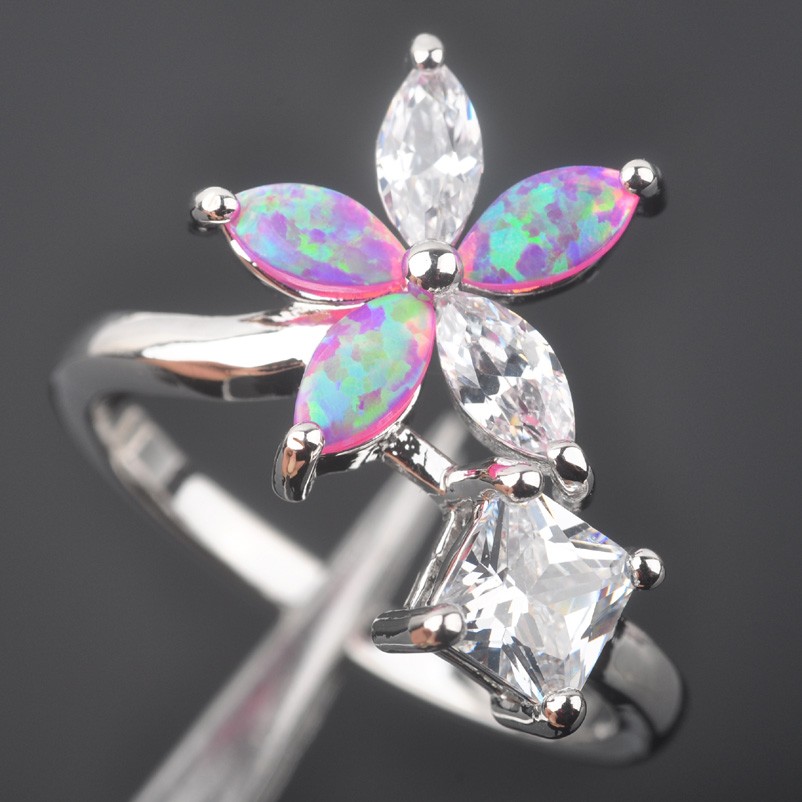 Silver FILLED RING PINK Fire Opal  - 2