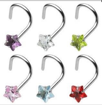 20G Nose Piercing Prong Set 3mm Star CZ Steel Screw Body Jewelry Mixed Colors