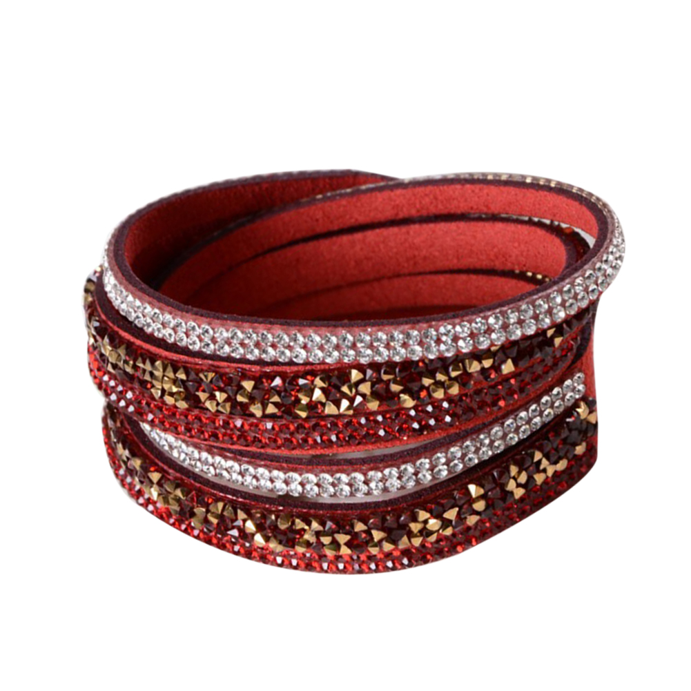 Rhinestone Leather Wrap Wristband Cuff Punk Bracelet Bangle - 15