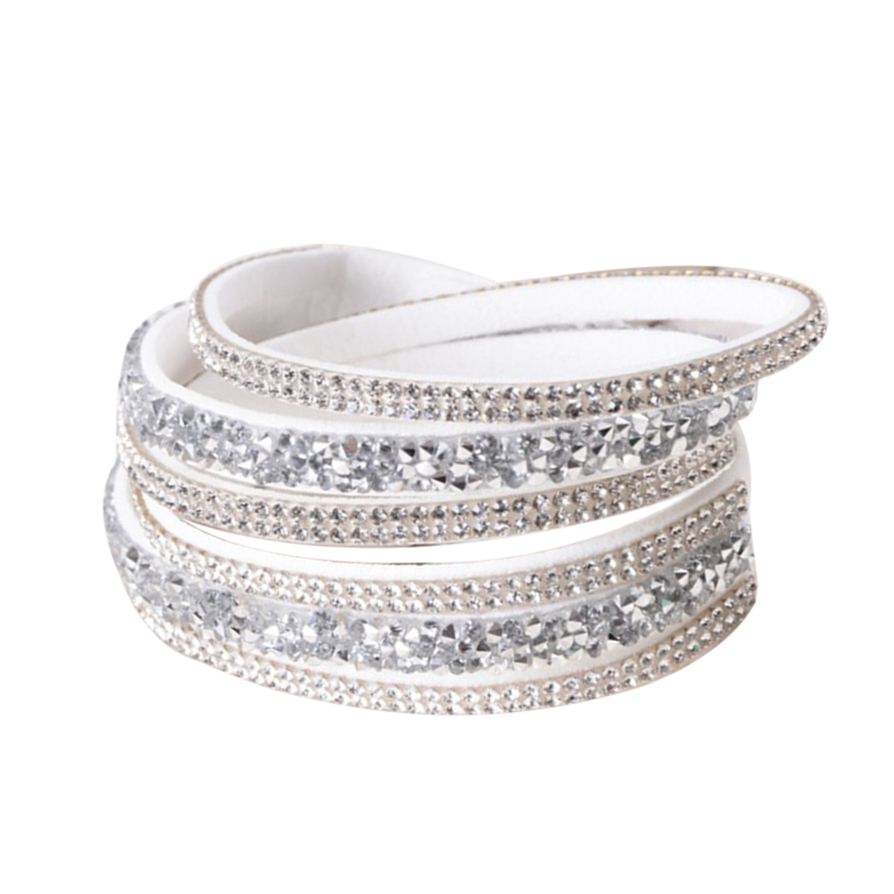 Rhinestone Leather Wrap Wristband Cuff Punk Bracelet Bangle - 12