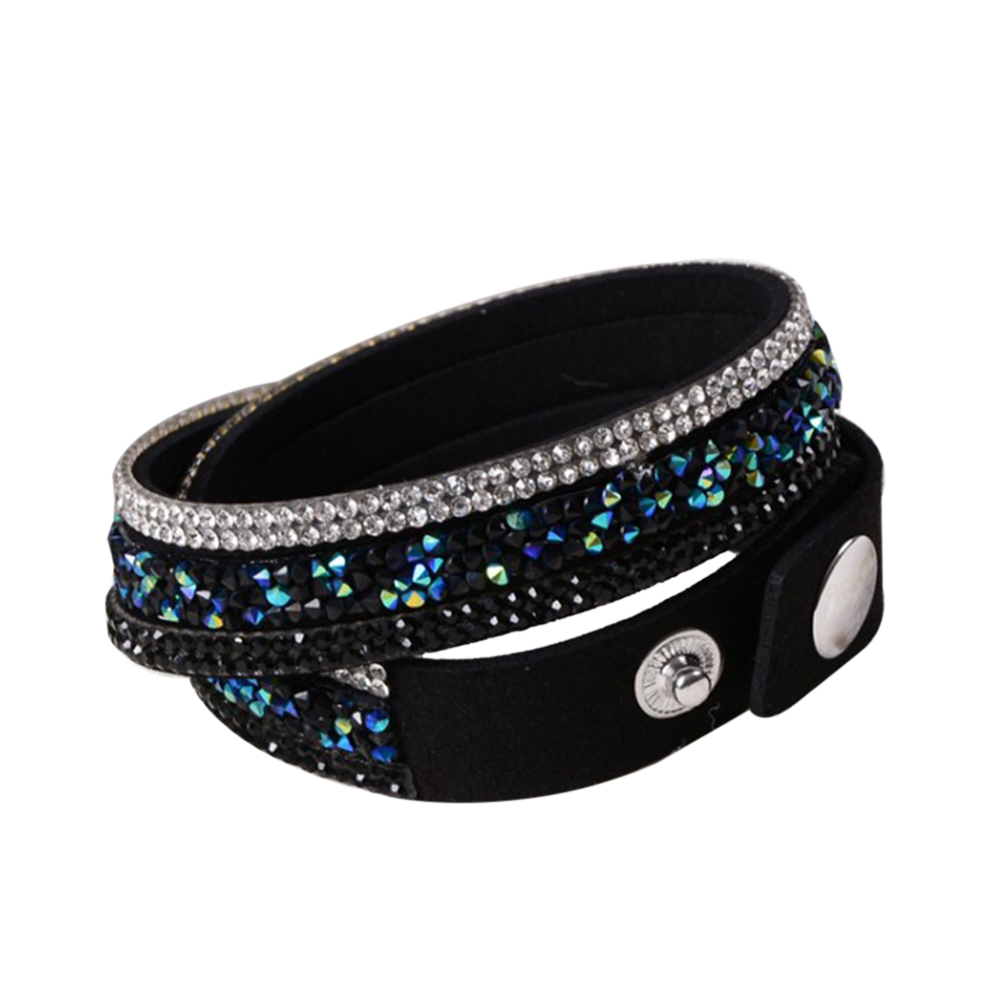 Rhinestone Leather Wrap Wristband Cuff Punk Bracelet Bangle - 20