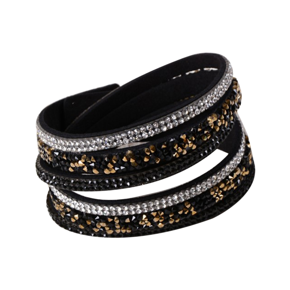 Rhinestone Leather Wrap Wristband Cuff Punk Bracelet Bangle - 14