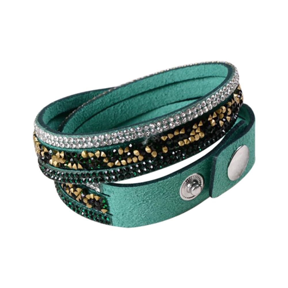 Rhinestone Leather Wrap Wristband Cuff Punk Bracelet Bangle - 11