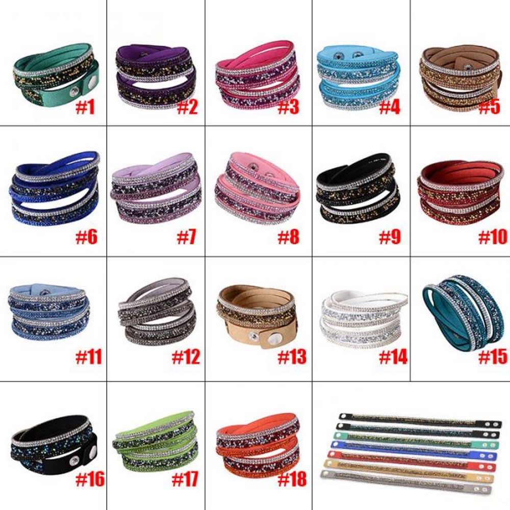Rhinestone Leather Wrap Wristband Cuff Punk Bracelet Bangle - 2