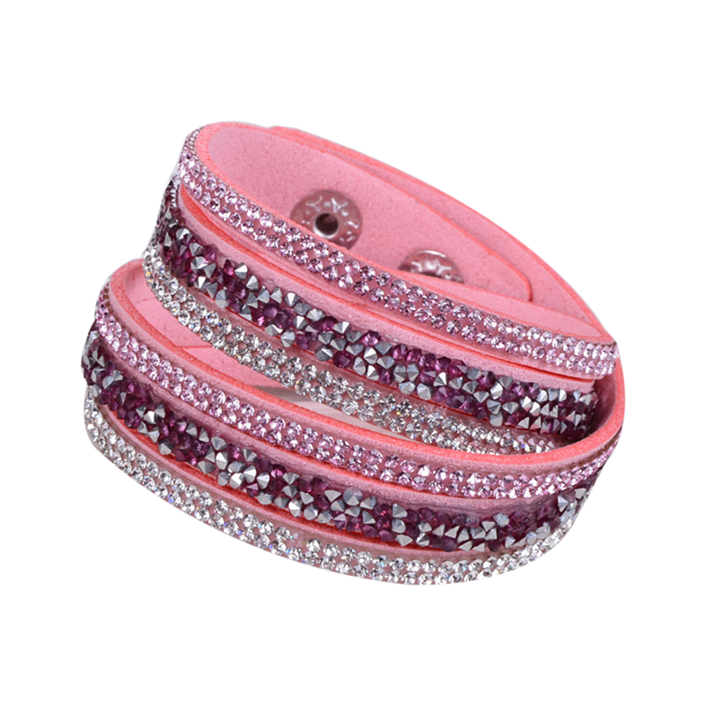 Rhinestone Leather Wrap Wristband Cuff Punk Bracelet Bangle - 17