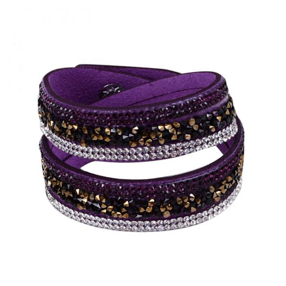 Rhinestone Leather Wrap Wristband Cuff Punk Bracelet Bangle - 10