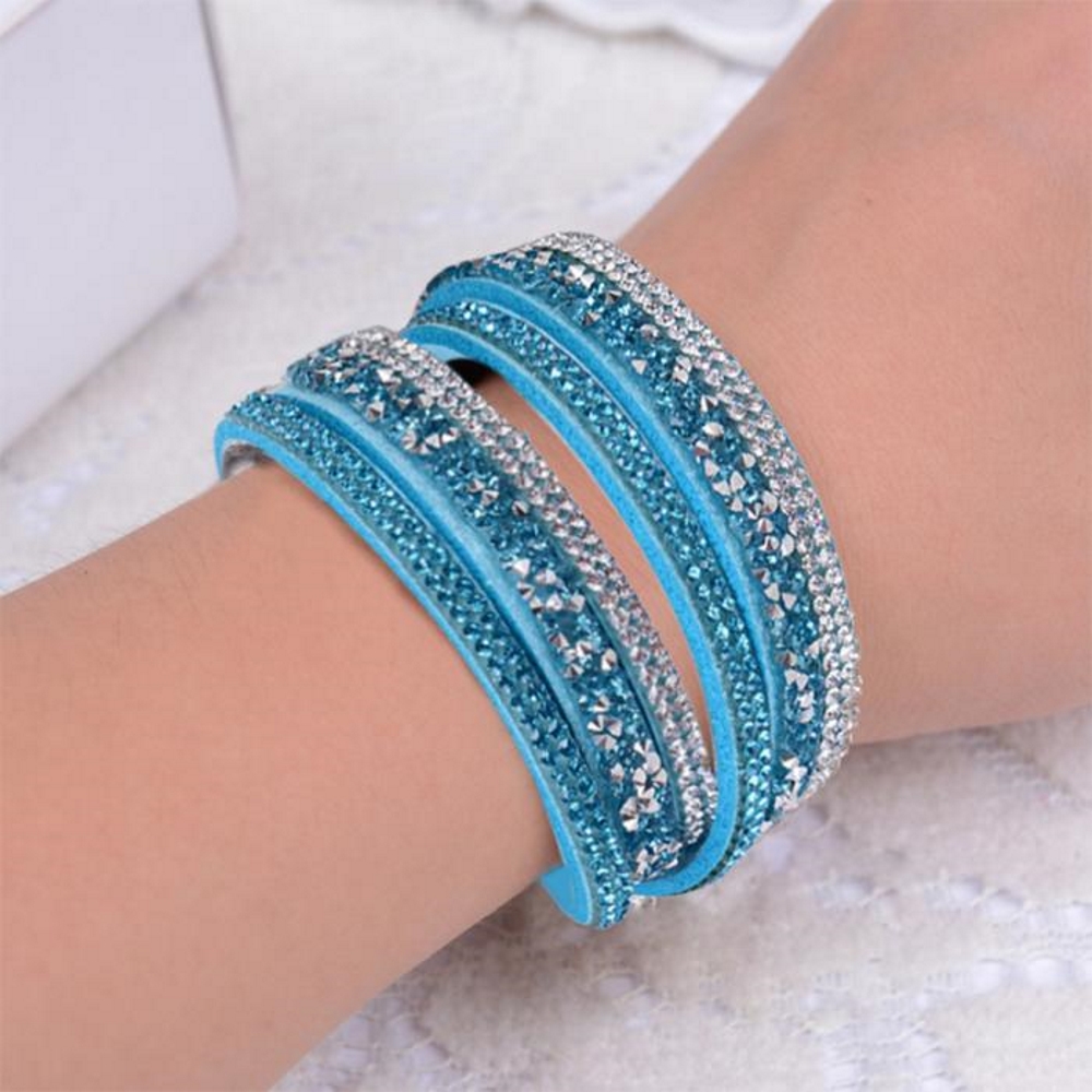 Rhinestone Leather Wrap Wristband Cuff Punk Bracelet Bangle - 5