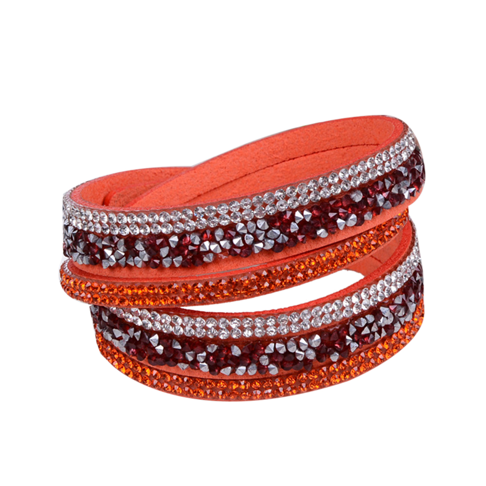 Rhinestone Leather Wrap Wristband Cuff Punk Bracelet Bangle - 19