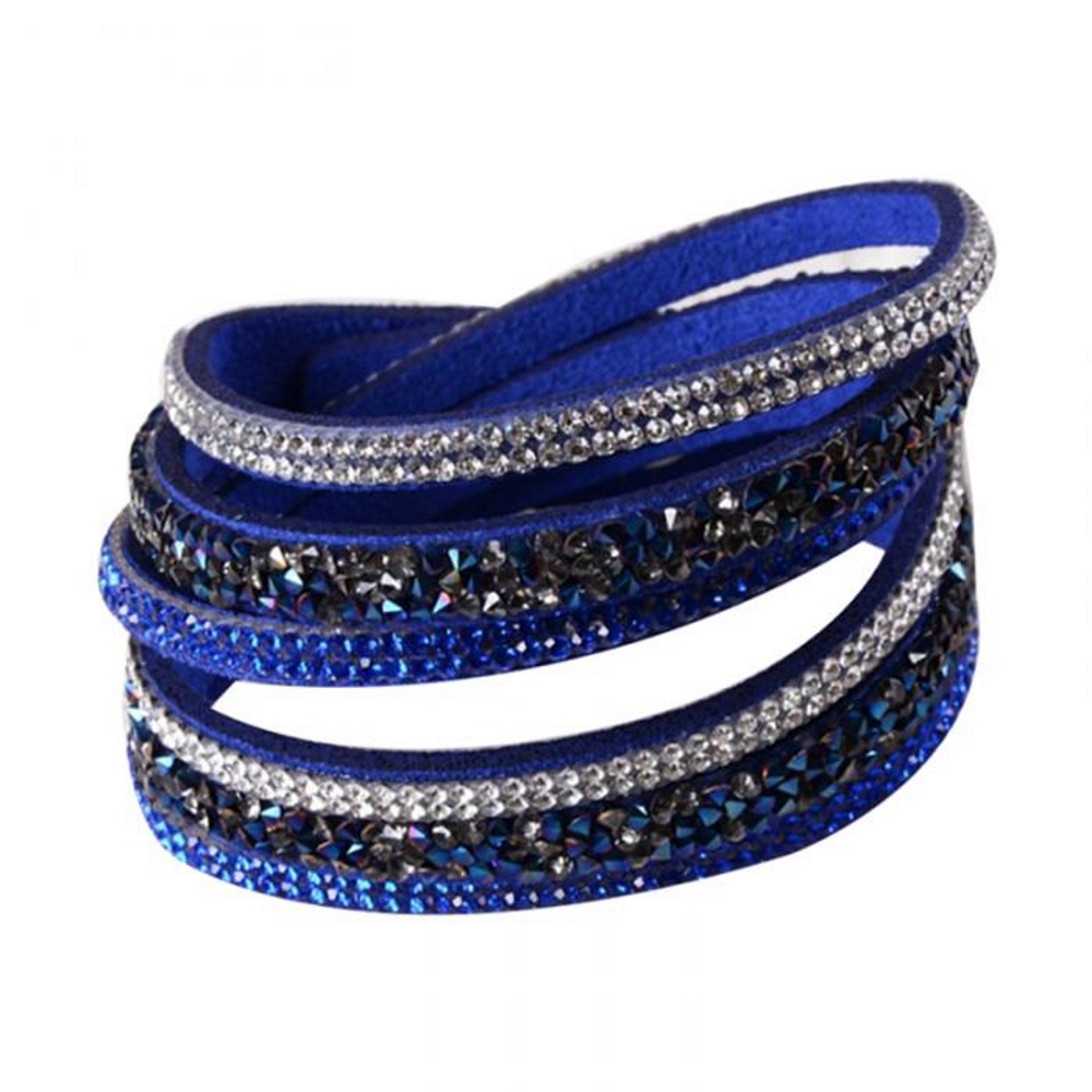 Rhinestone Leather Wrap Wristband Cuff Punk Bracelet Bangle - 16