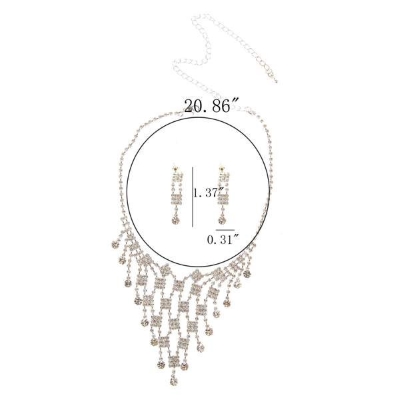 Silver Plated Necklace Set Wedding Bridal Jewelry Crystal Necklace+Earrings - 3
