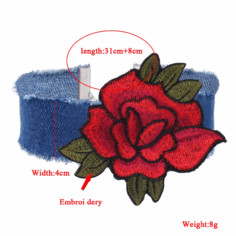 Halsband choker blå jeans blomma - 3