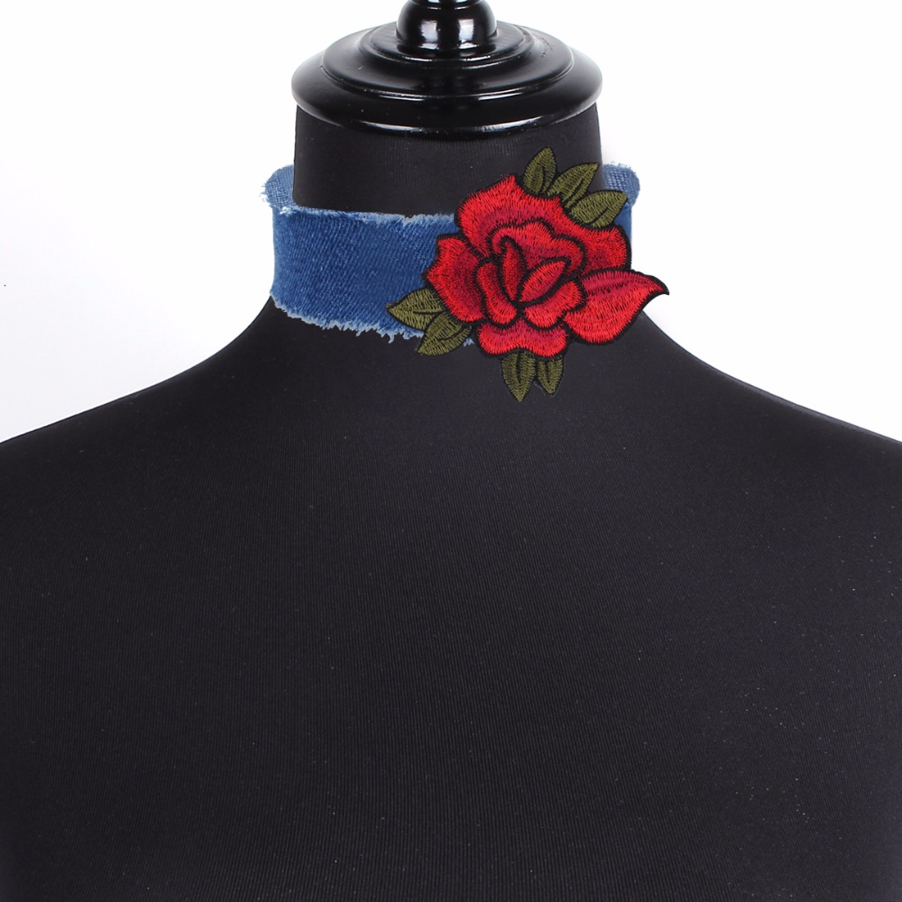 Halsband choker blå jeans blomma - 2