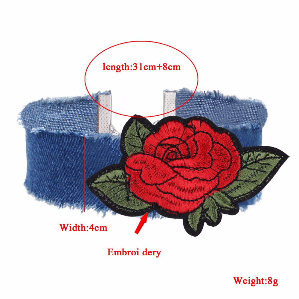 Halsband choker blå jeans blomma - 2
