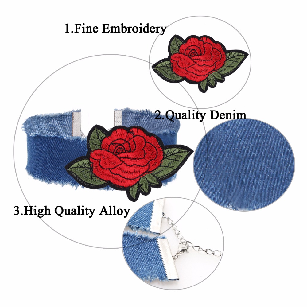 Halsband choker blå jeans blomma - 6