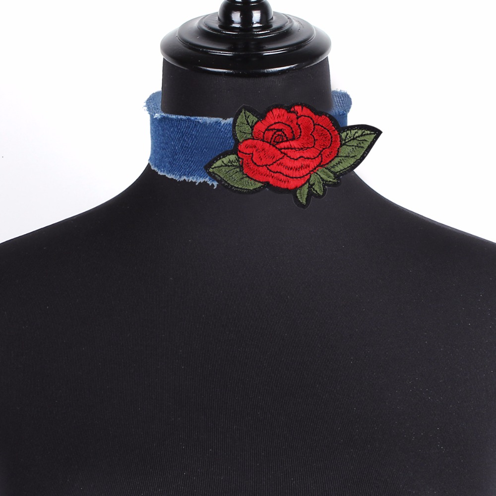 Halsband choker blå jeans blomma - 3
