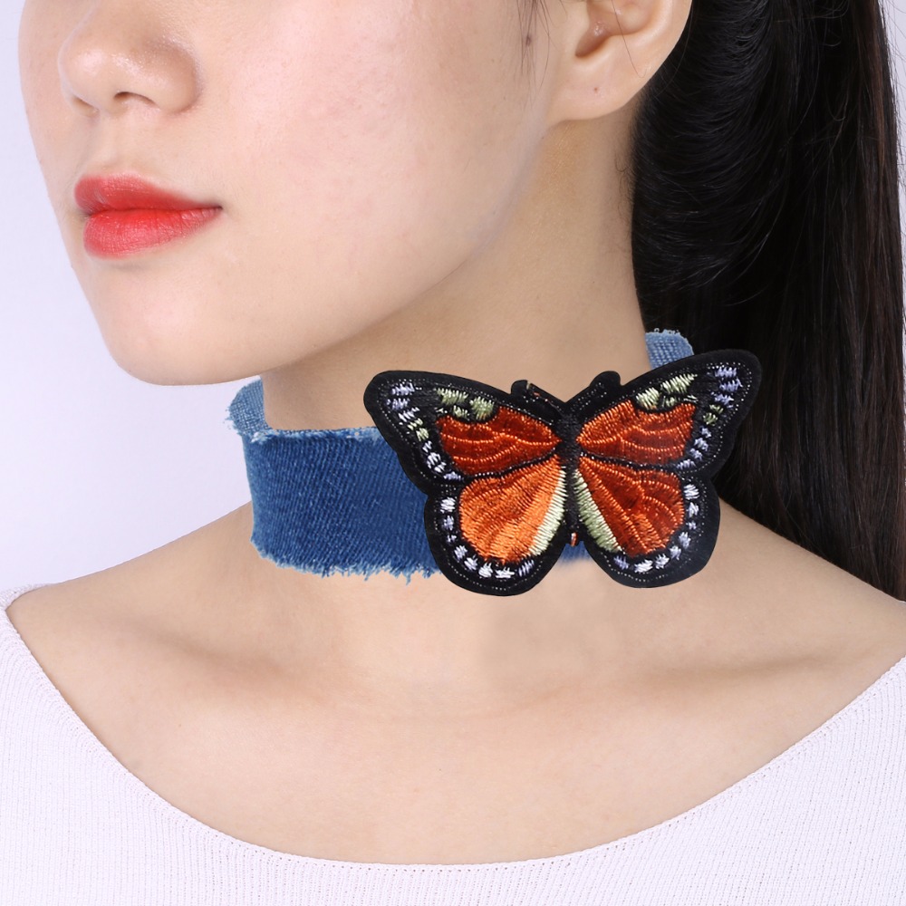 Halsband choker blå jeans Fjäril - 3