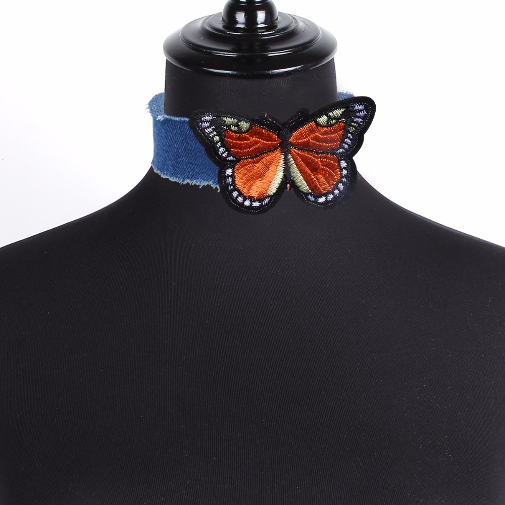Halsband choker blå jeans Fjäril - 5