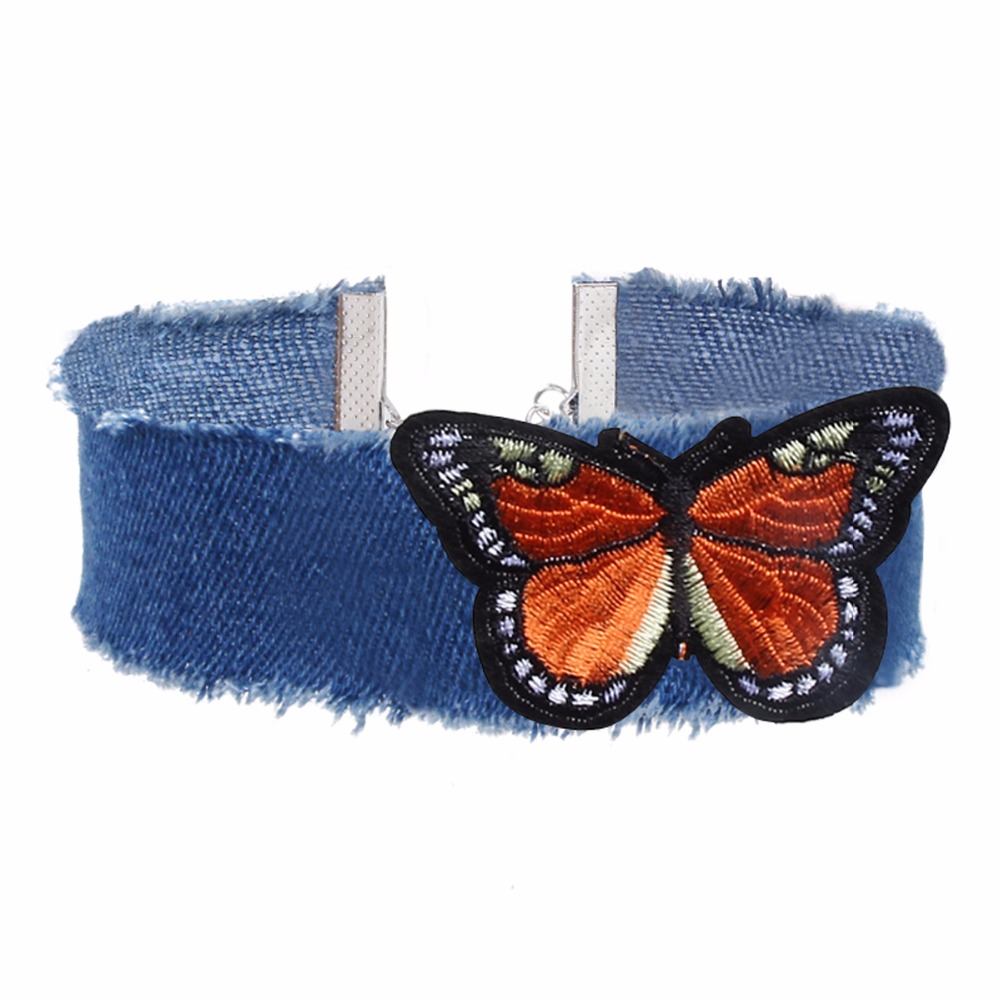 Halsband choker blå jeans Fjäril