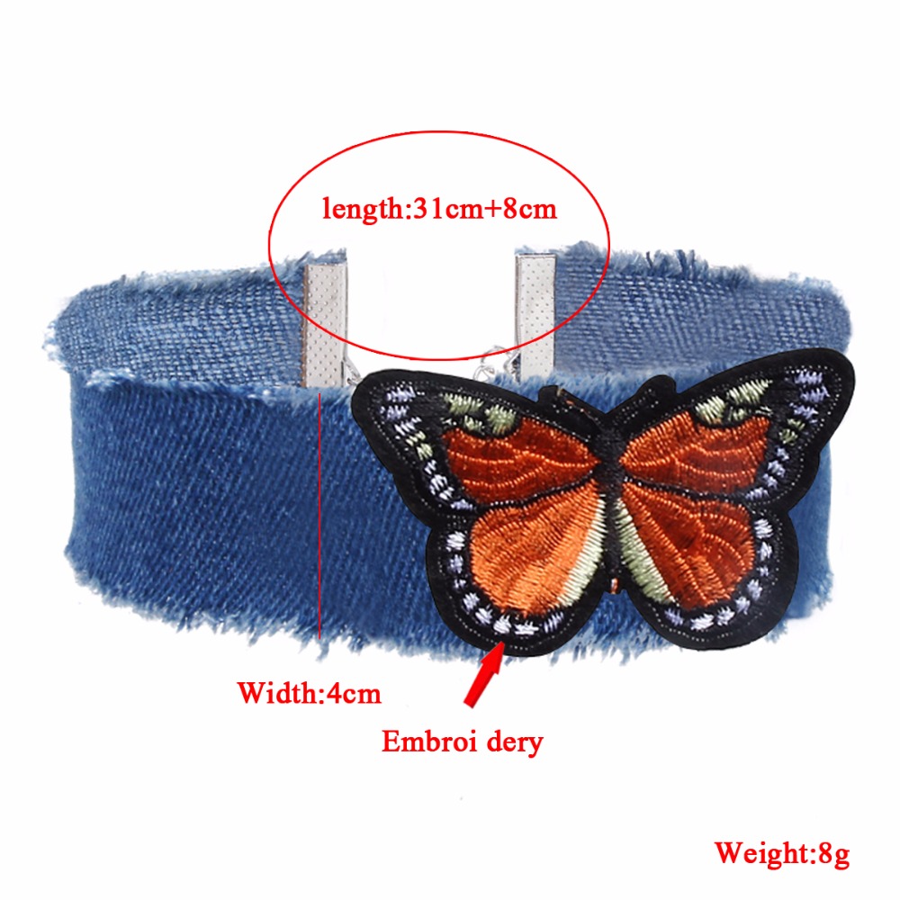 Halsband choker blå jeans Fjäril - 2