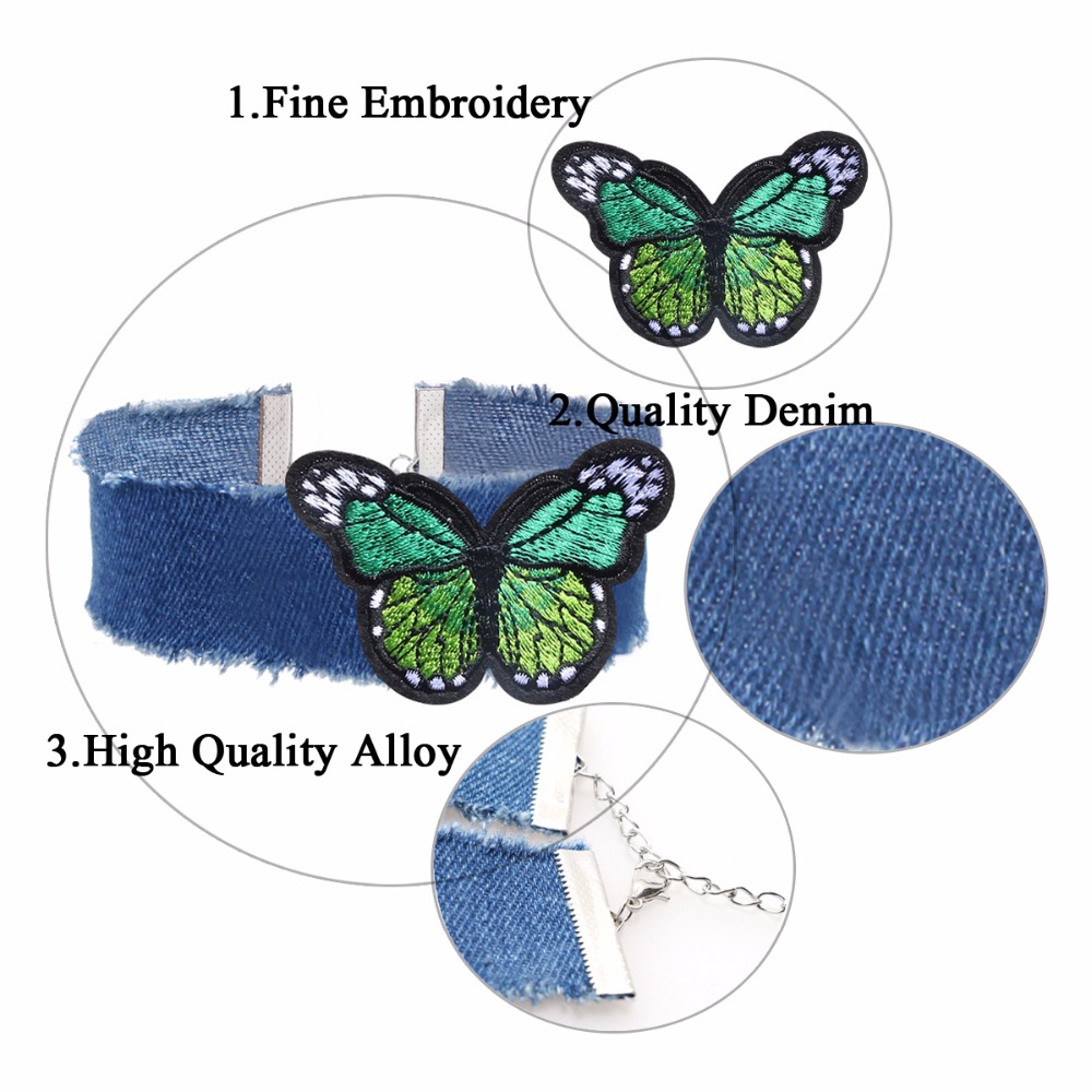 Vintage necklace Blue Jeans Butterfly  - 4