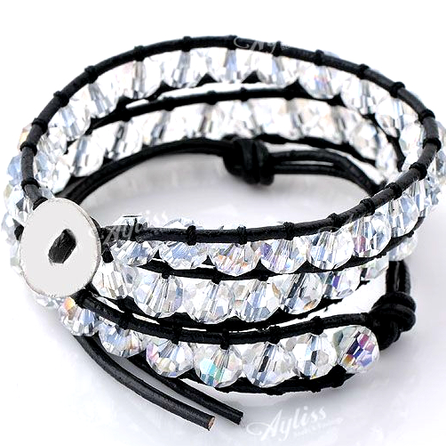 Berlock Armband Handgjorda läder 4mm Kristall