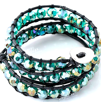 Berlock Armband Handgjorda läder 4mm Kristall
