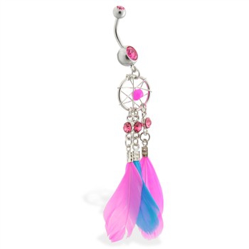 Feather Pendant Belly Button Ring Dreamcatcher Dangling Body Piercing - 2
