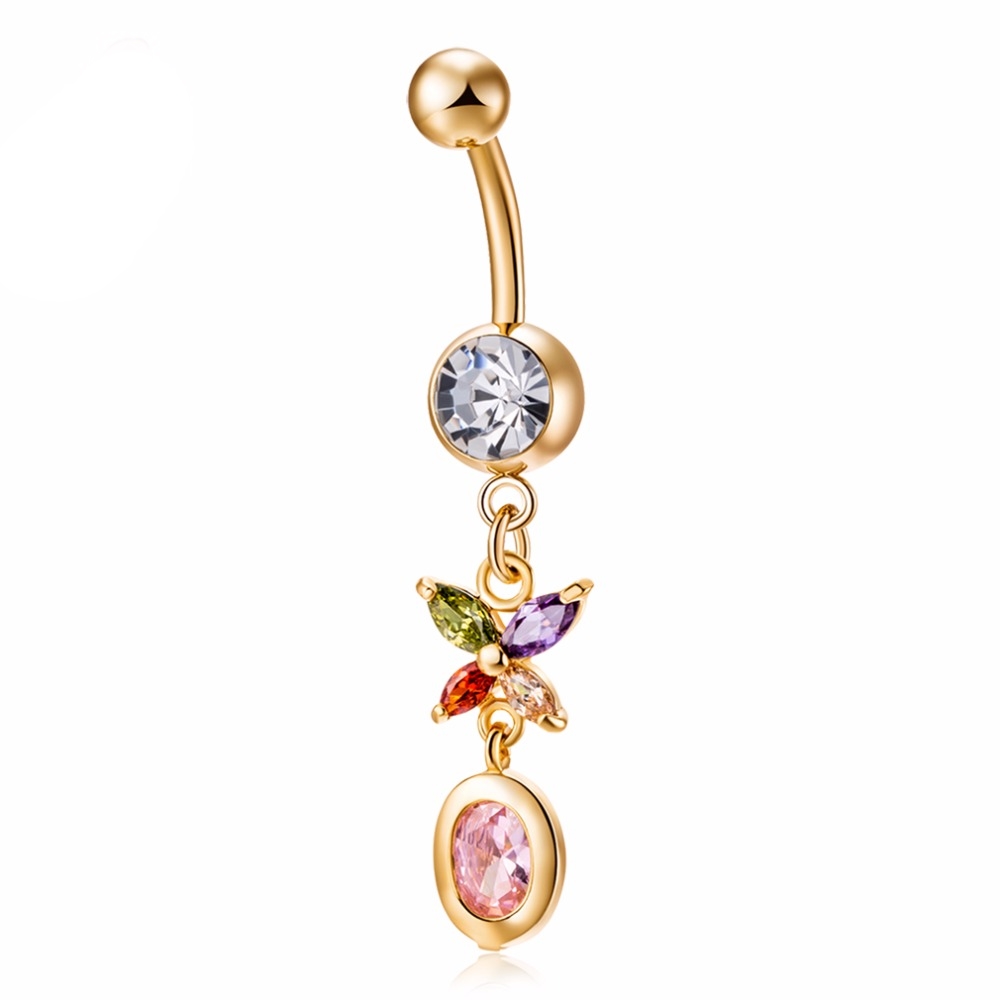Gold Plated Navel Belly Button Ring Body Piercing Jewelry