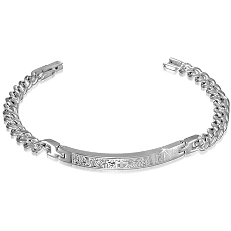 6mm Stainless Steel The Lords Prayer Padre Nuestro Cross Watch-Style Curb Cuban Link Chain Bracelet