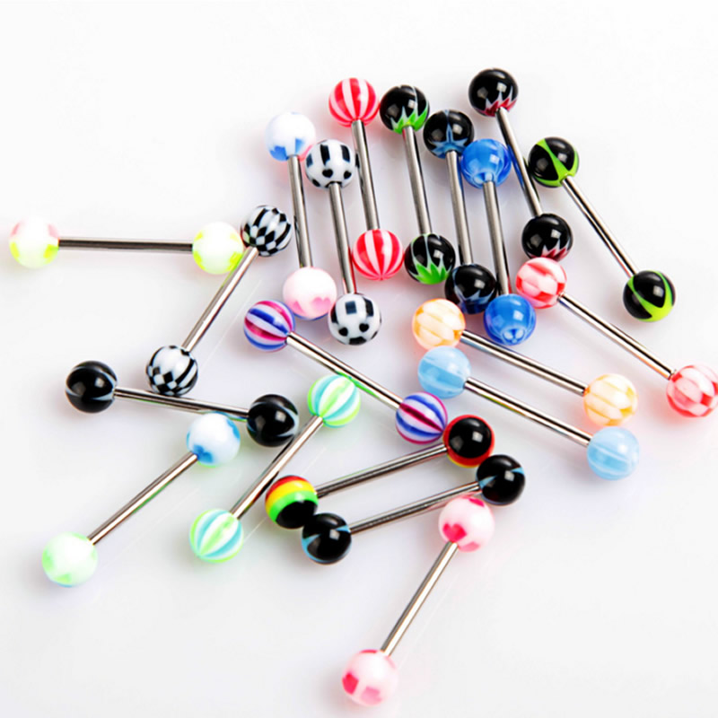 Barbell 316L kirurgiskt stål tunga piercing MIX färg 10ST PACK - 5
