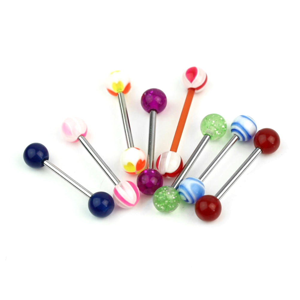 Barbell 316L kirurgiskt stål tunga piercing MIX färg 10ST PACK - 3