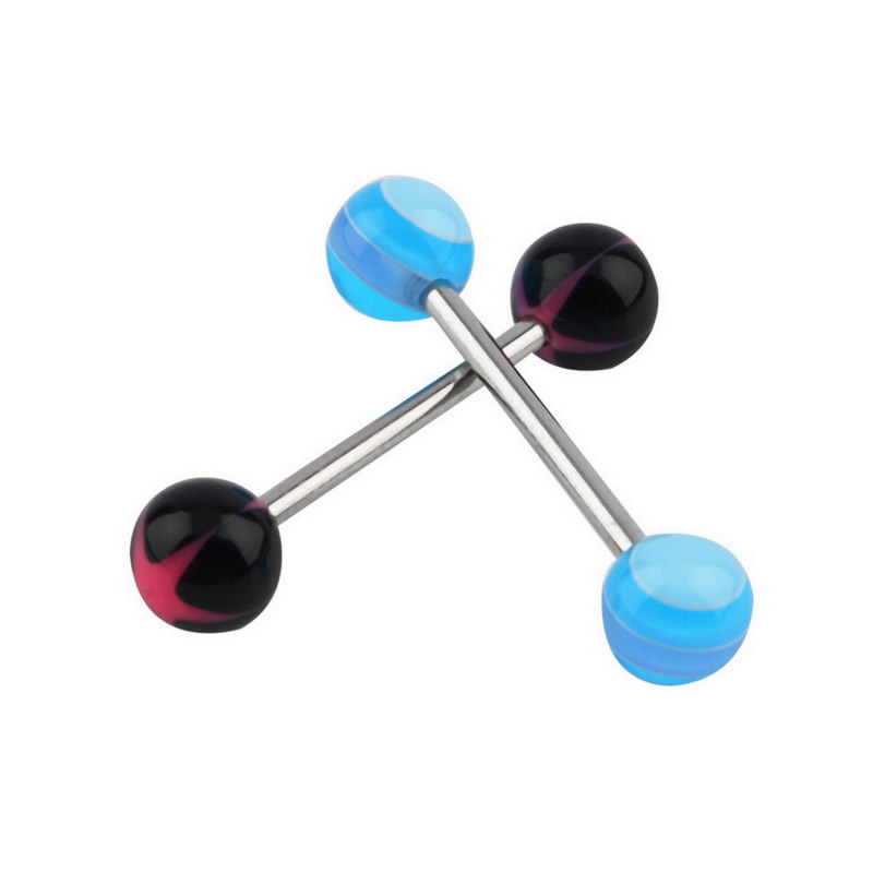 Barbell 316L kirurgiskt stål tunga piercing MIX färg 10ST PACK - 6