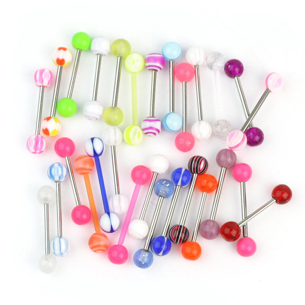 Barbell 316L kirurgiskt stål tunga piercing MIX färg 10ST PACK - 2