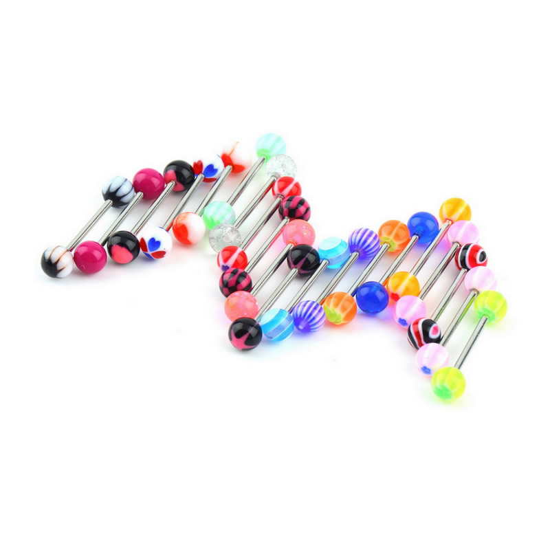 Barbell 316L kirurgiskt stål tunga piercing MIX färg 10ST PACK