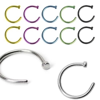 Stud Rostfritt stål titan pläterad cirkulär piercing näsa ring 5 st pack - 3