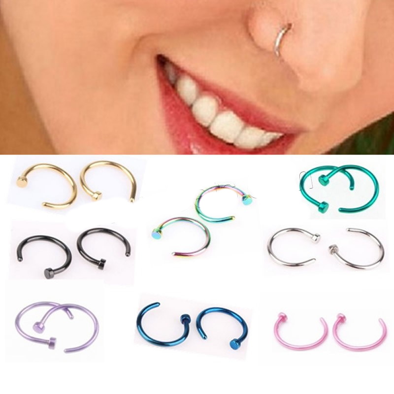 Stud Rostfritt stål titan pläterad cirkulär piercing näsa ring 5 st pack