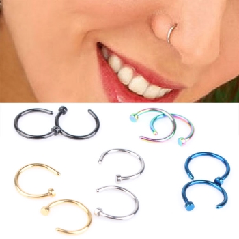 Stud Rostfritt stål titan pläterad cirkulär piercing näsa ring 5 st pack - 2