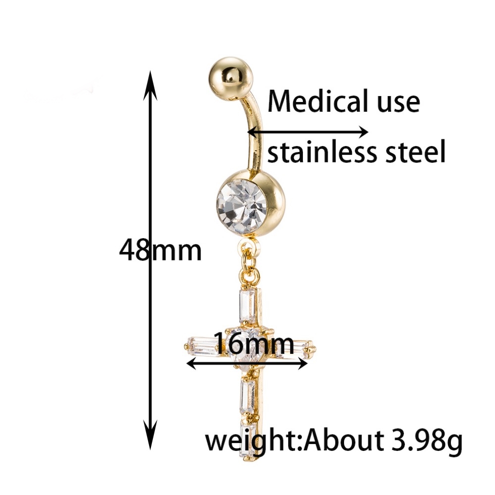 Guldpläterade navelpiercing CZ RÖD, VIT - 3