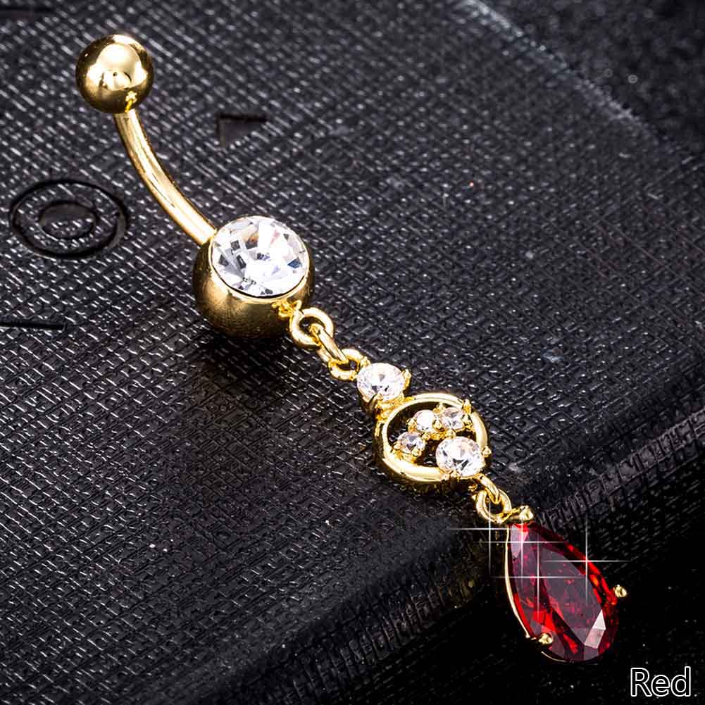 Guldpläterade navelpiercing CZ RÖD, LILA, GRÖN - 3