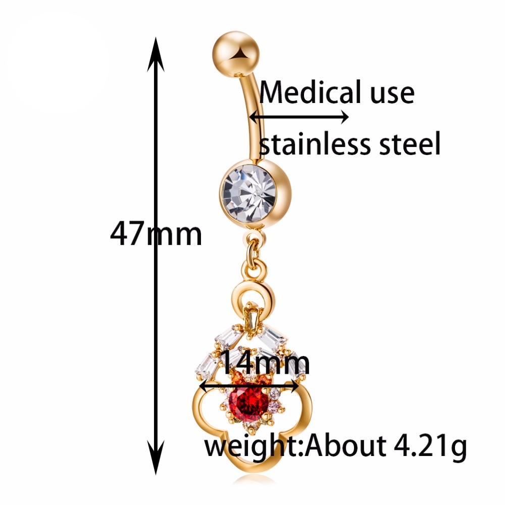 Guldpläterade navelpiercing CZ RÖD, VIT, GRÖN - 3