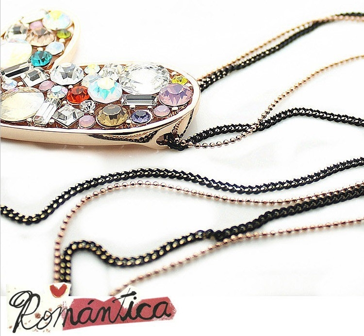 18K Gold Plated Austrian Crystal color Cute Love Long Peach Heart Pendants Necklaces - 2